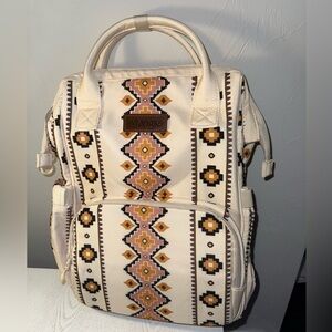 Wrangler Geometric White and Tan Backpack